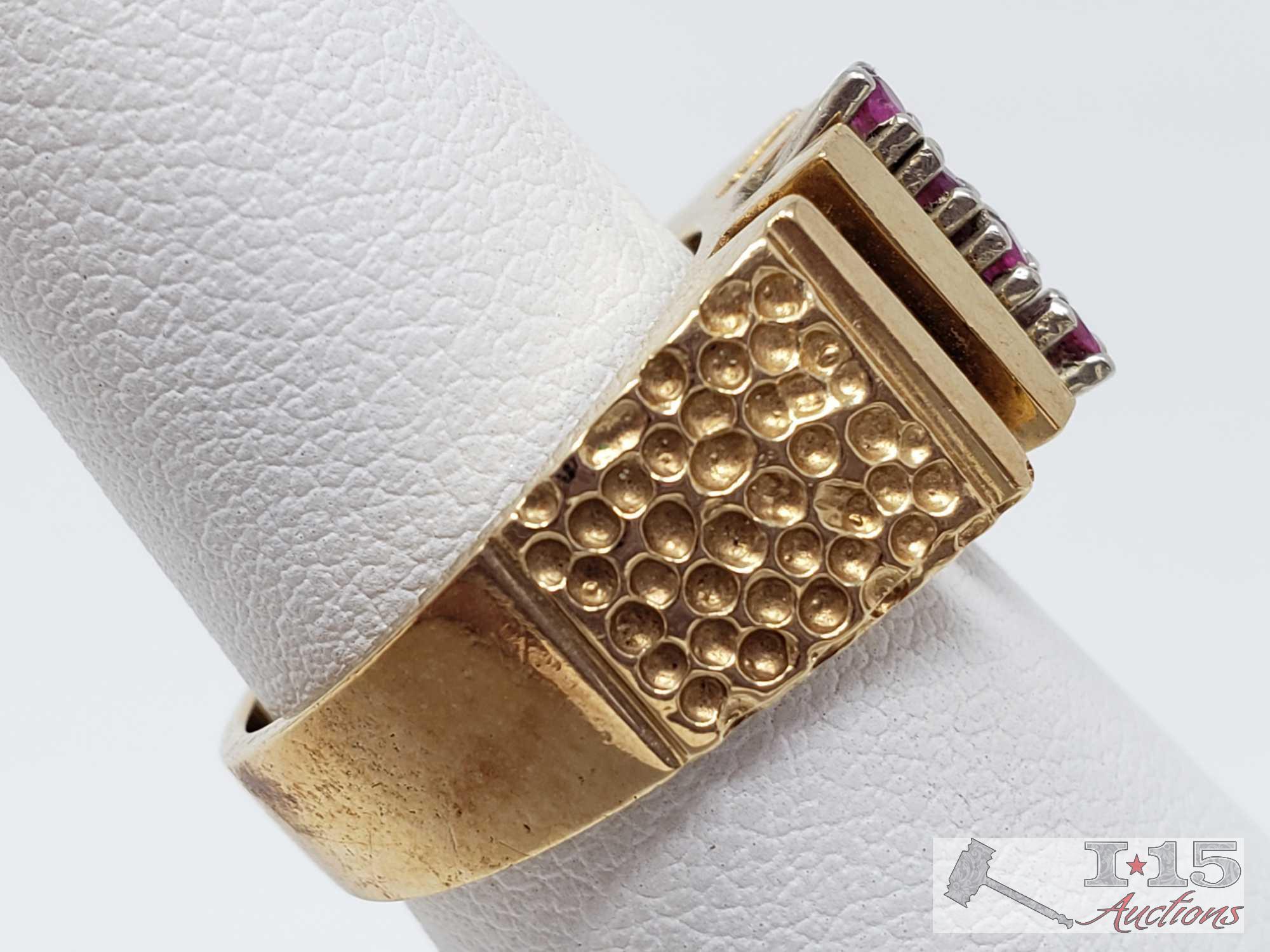 14k Gold Ring with Gemstone Stripe , 8.3g