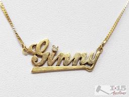 14k Gold Name Necklace with Diamond, 4.9g