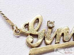 14k Gold Name Necklace with Diamond, 4.9g