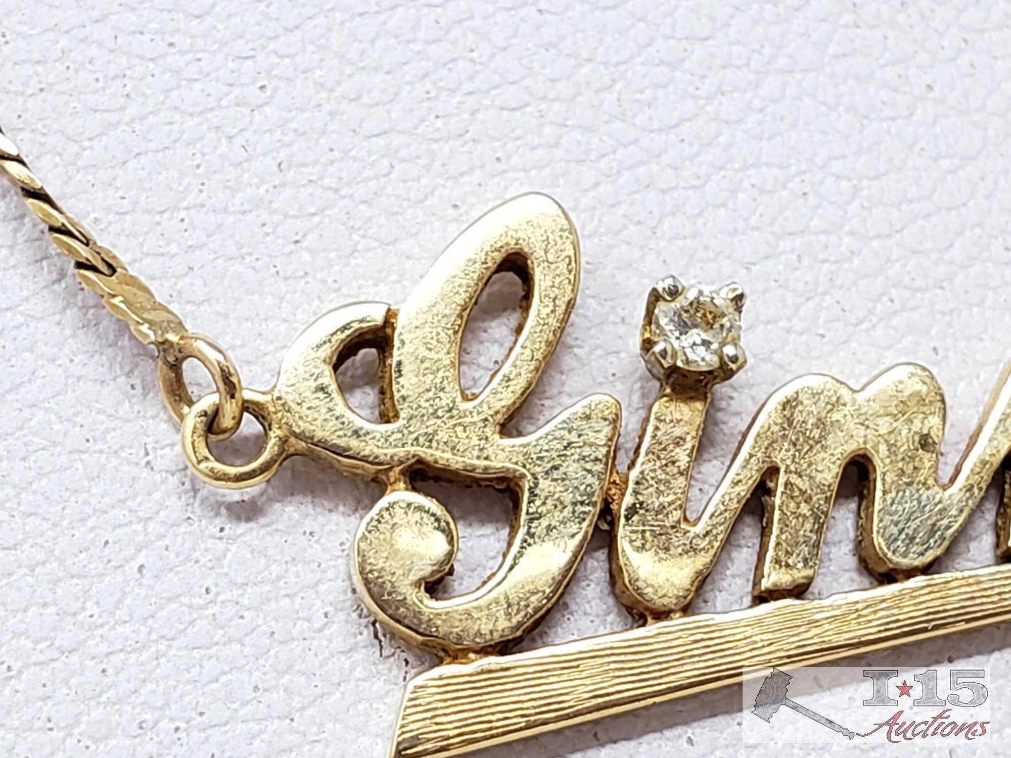 14k Gold Name Necklace with Diamond, 4.9g