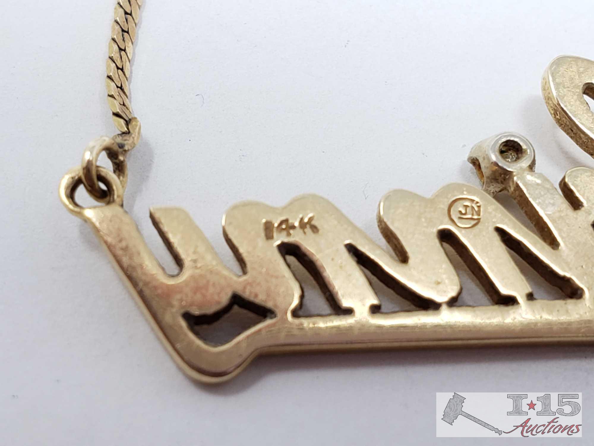 14k Gold Name Necklace with Diamond, 4.9g