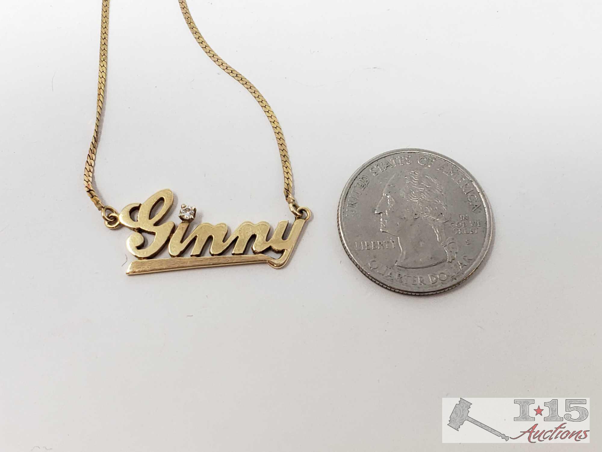14k Gold Name Necklace with Diamond, 4.9g