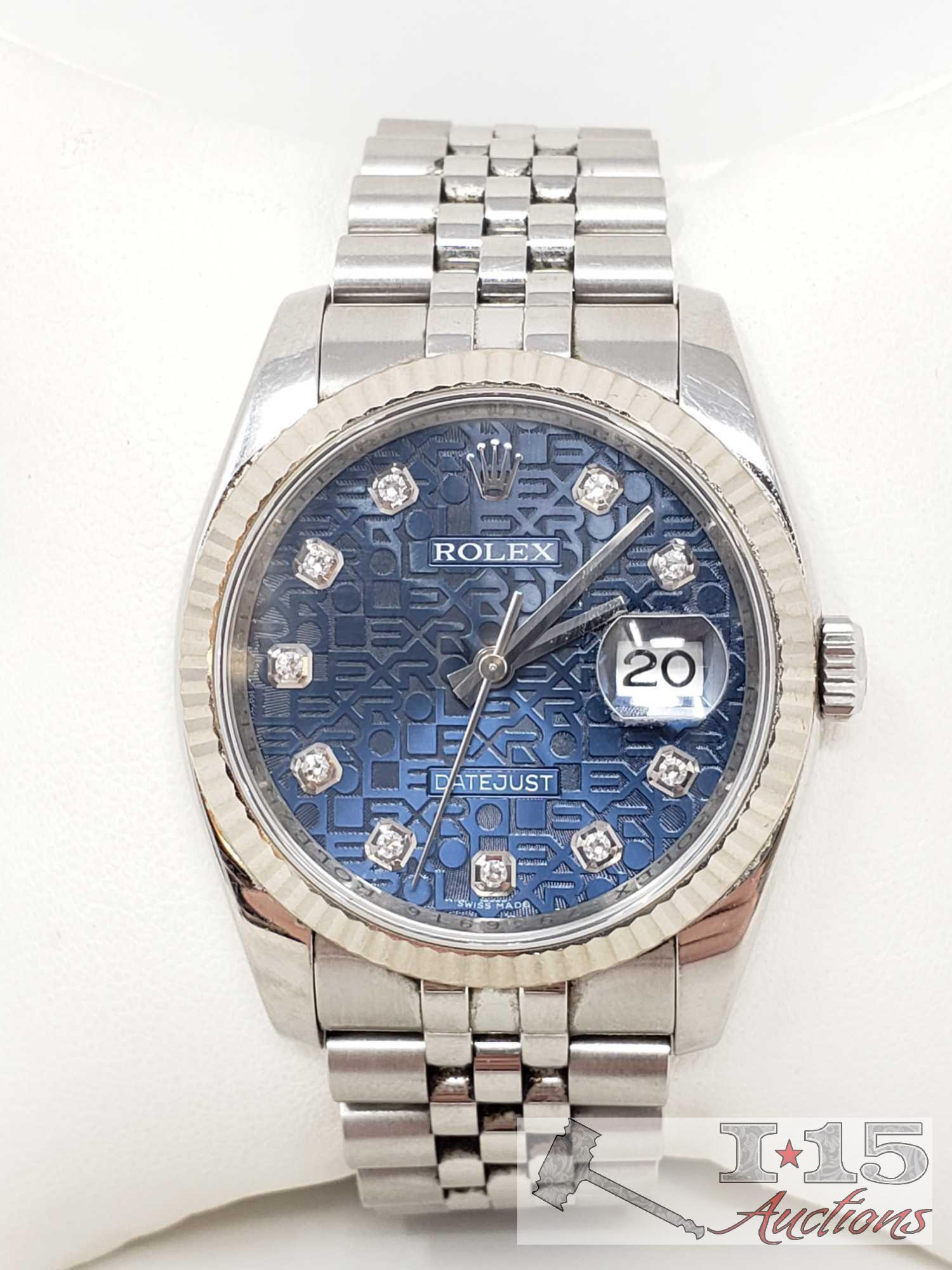 Authenticated Rolex Datejust 36 Bluedial Fluted Bezel Jubilee Bracelet Watch 16234 Est. $9,800.00