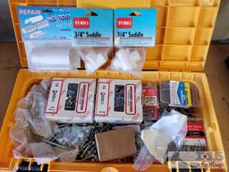 Three Tool Box Organizer, Metal Hard Case w/ Organizer, Various boxes and bags of Hardware