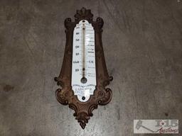 Buffalo Statue, and Wall Thermometer