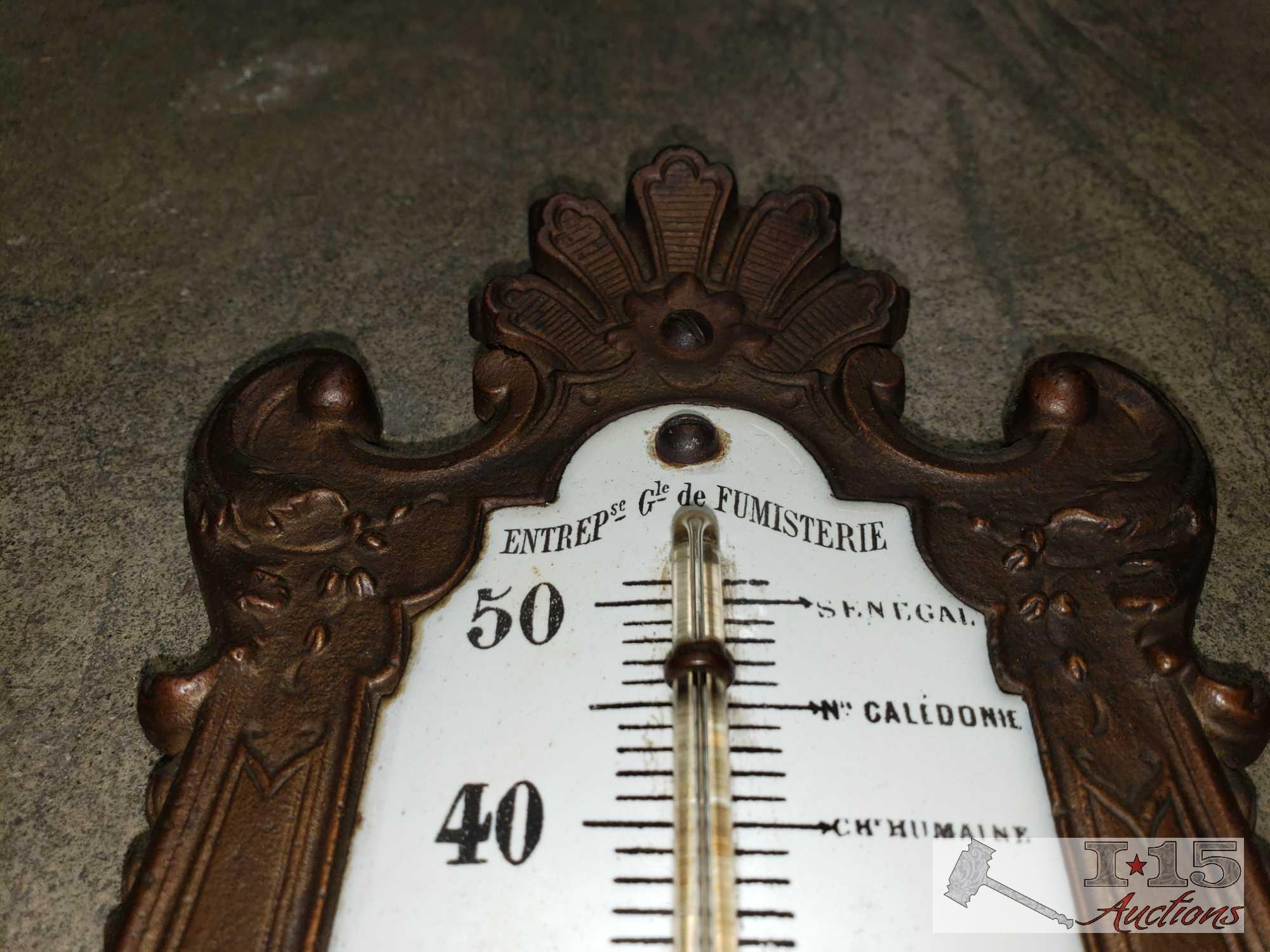 Buffalo Statue, and Wall Thermometer