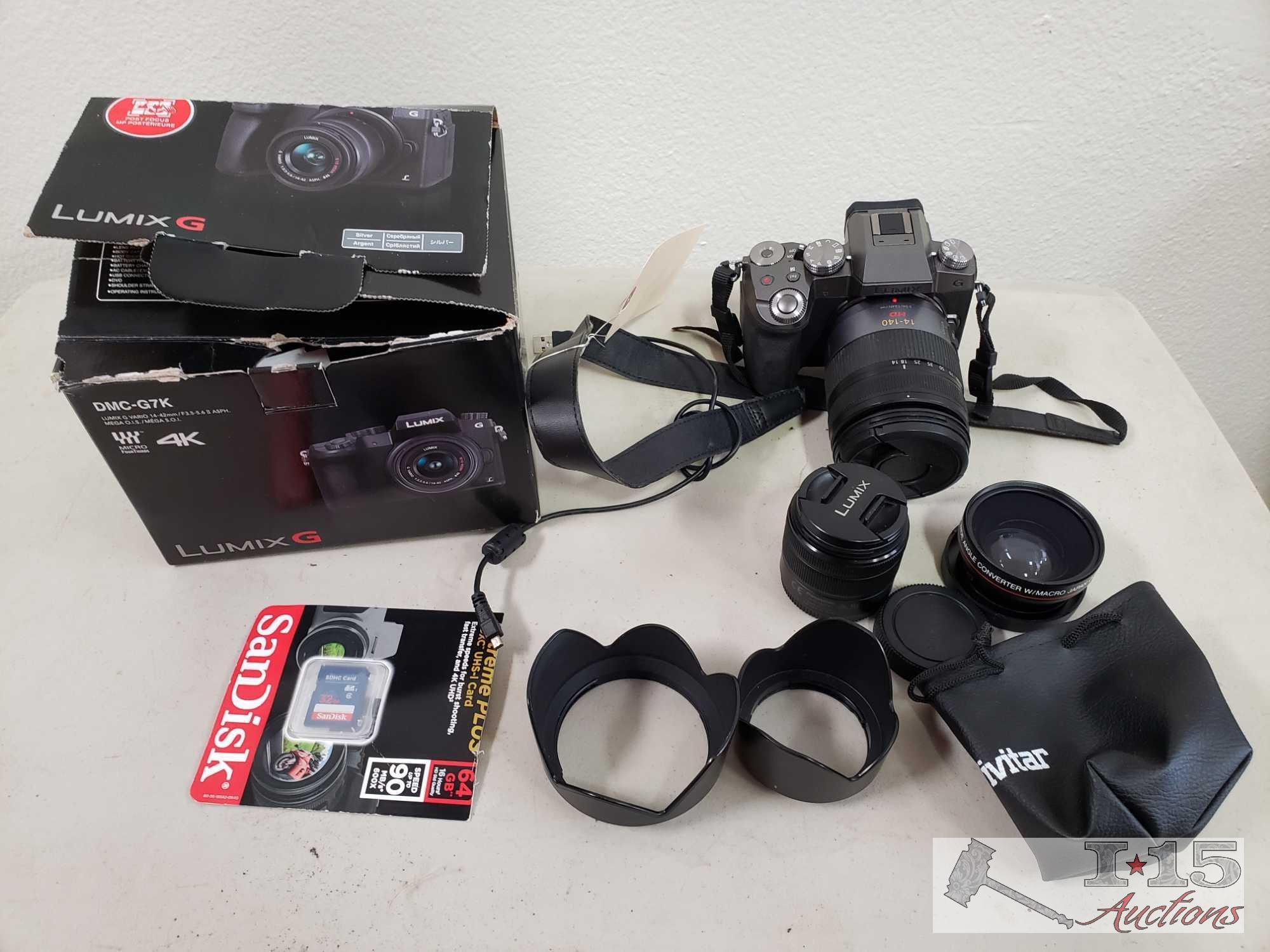 Lumix G DMC-G7K 4K Digital Camera and 3 Lenses