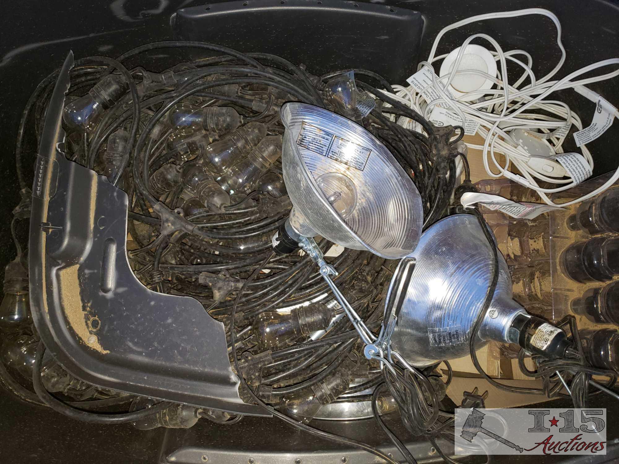 5 Totes of Lights and Extension Cords