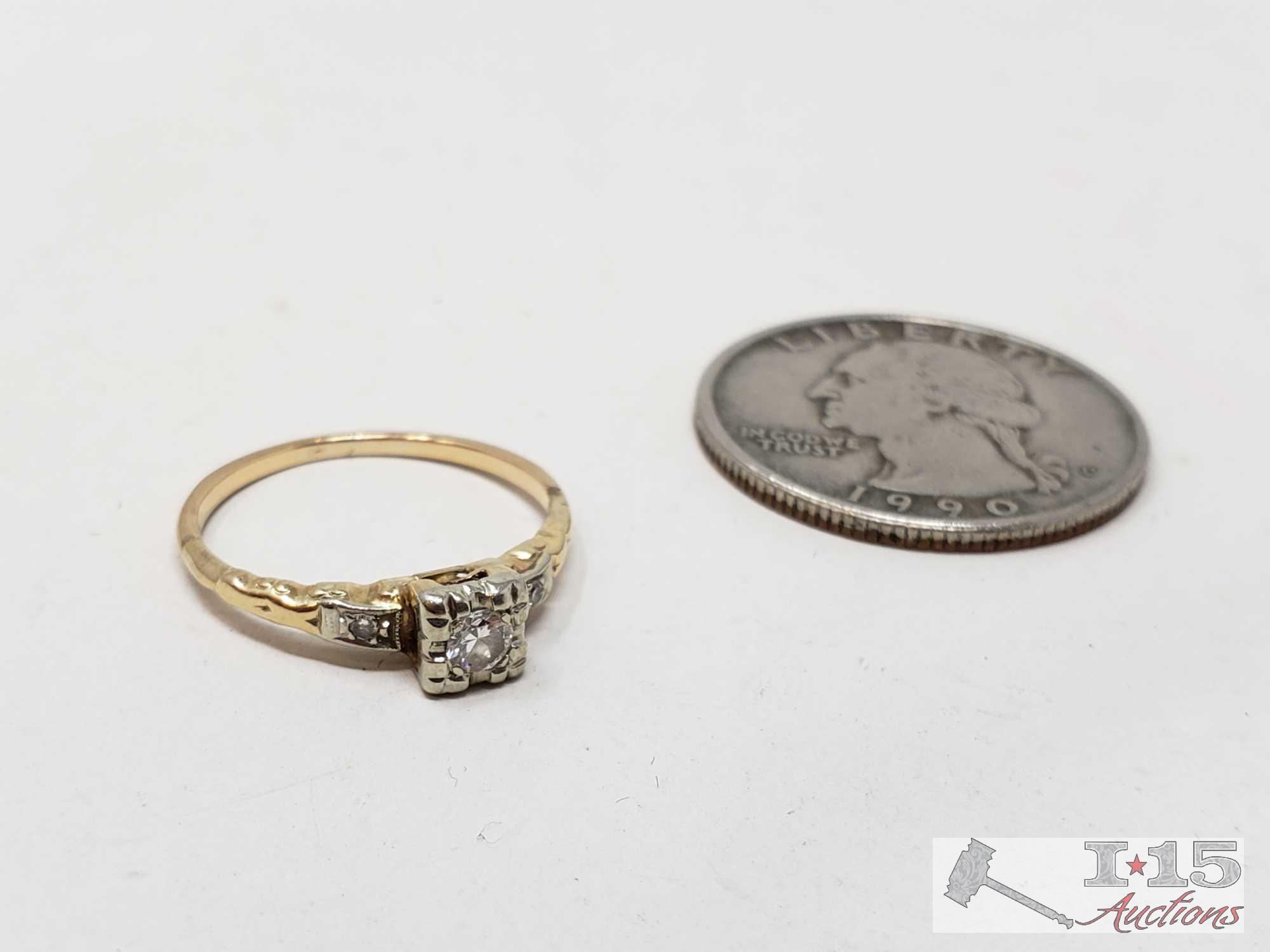 14k Gold Diamond Ring, 1.4g