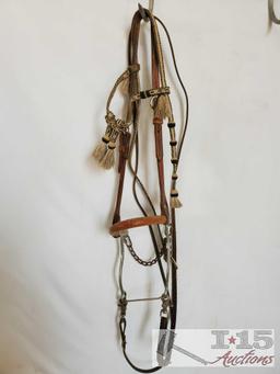 Complete Horsehair Headstall Hackamore Bit Bridle and a Bridle with a Tom Thumb Snaffle Bit