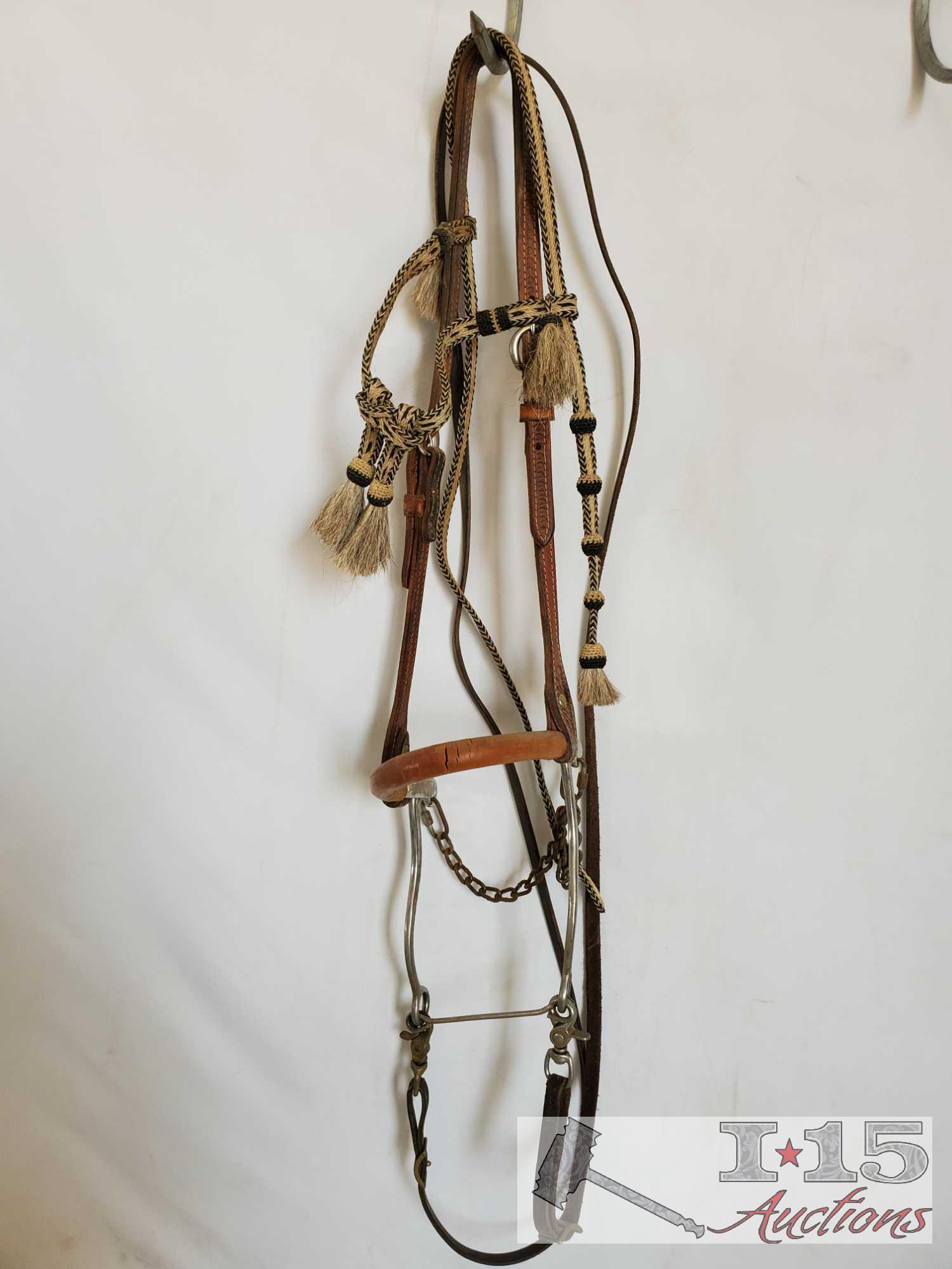 Complete Horsehair Headstall Hackamore Bit Bridle and a Bridle with a Tom Thumb Snaffle Bit