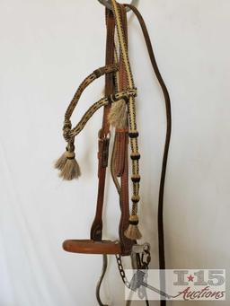 Complete Horsehair Headstall Hackamore Bit Bridle and a Bridle with a Tom Thumb Snaffle Bit