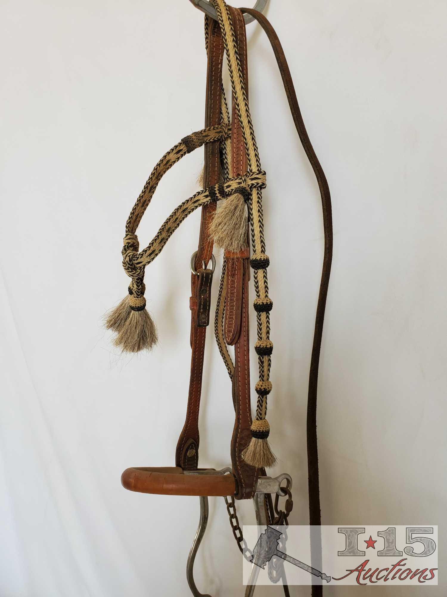 Complete Horsehair Headstall Hackamore Bit Bridle and a Bridle with a Tom Thumb Snaffle Bit