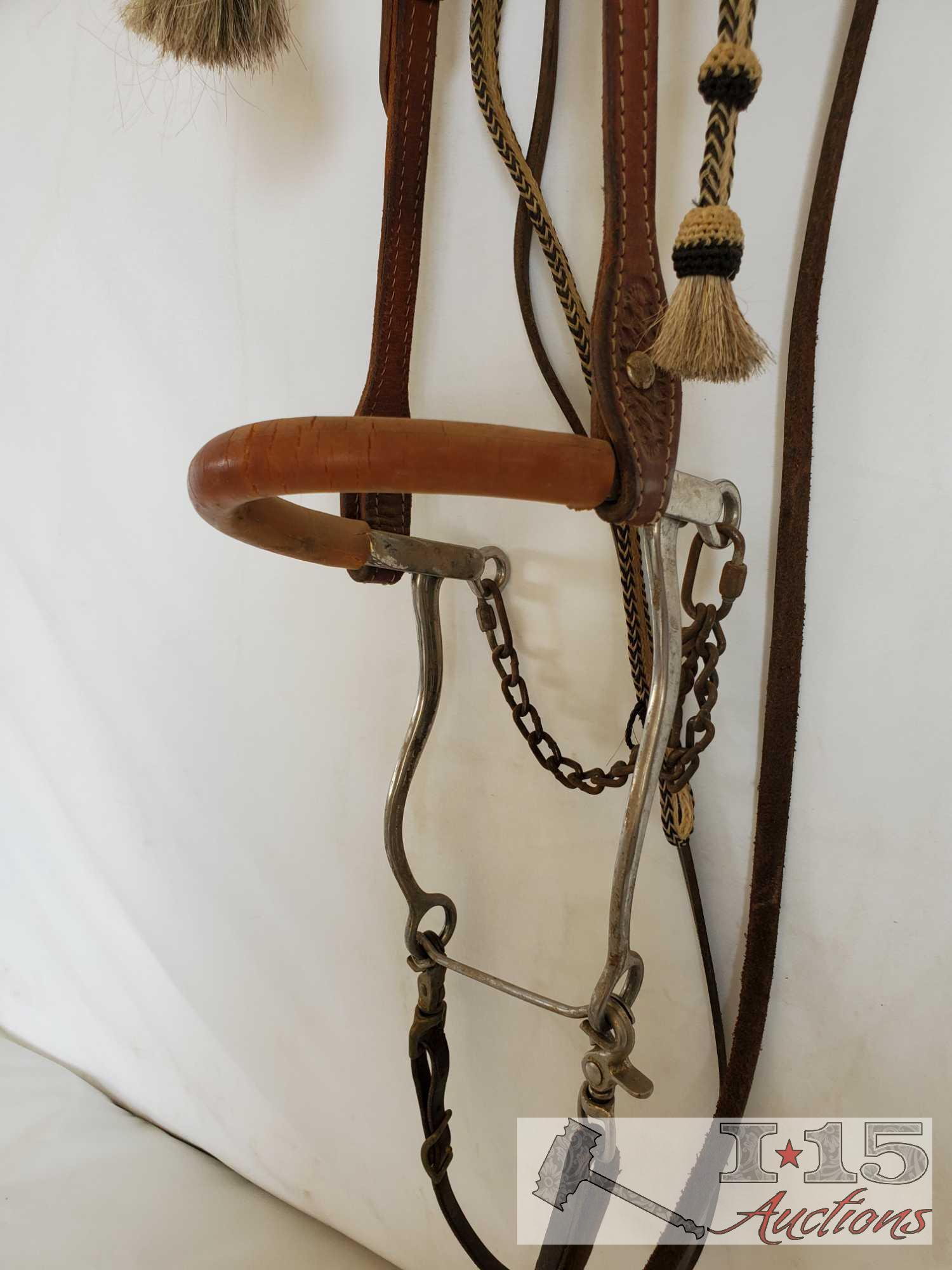 Complete Horsehair Headstall Hackamore Bit Bridle and a Bridle with a Tom Thumb Snaffle Bit