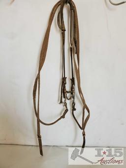 Complete Horsehair Headstall Hackamore Bit Bridle and a Bridle with a Tom Thumb Snaffle Bit