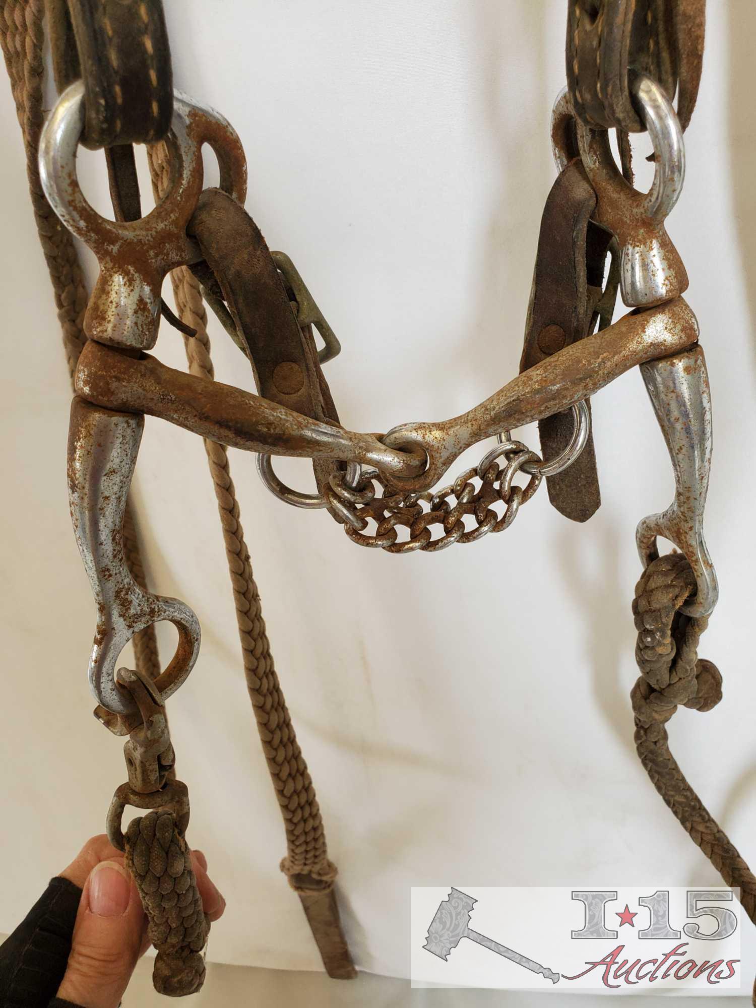 Complete Horsehair Headstall Hackamore Bit Bridle and a Bridle with a Tom Thumb Snaffle Bit