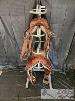 4-Tier Steel Saddle Rack on Wheels with Wheel Locks