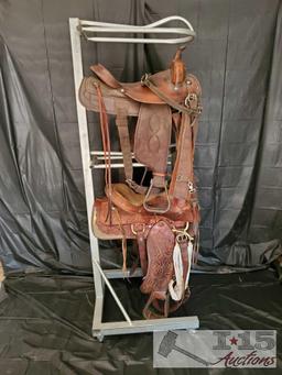 4-Tier Steel Saddle Rack on Wheels with Wheel Locks