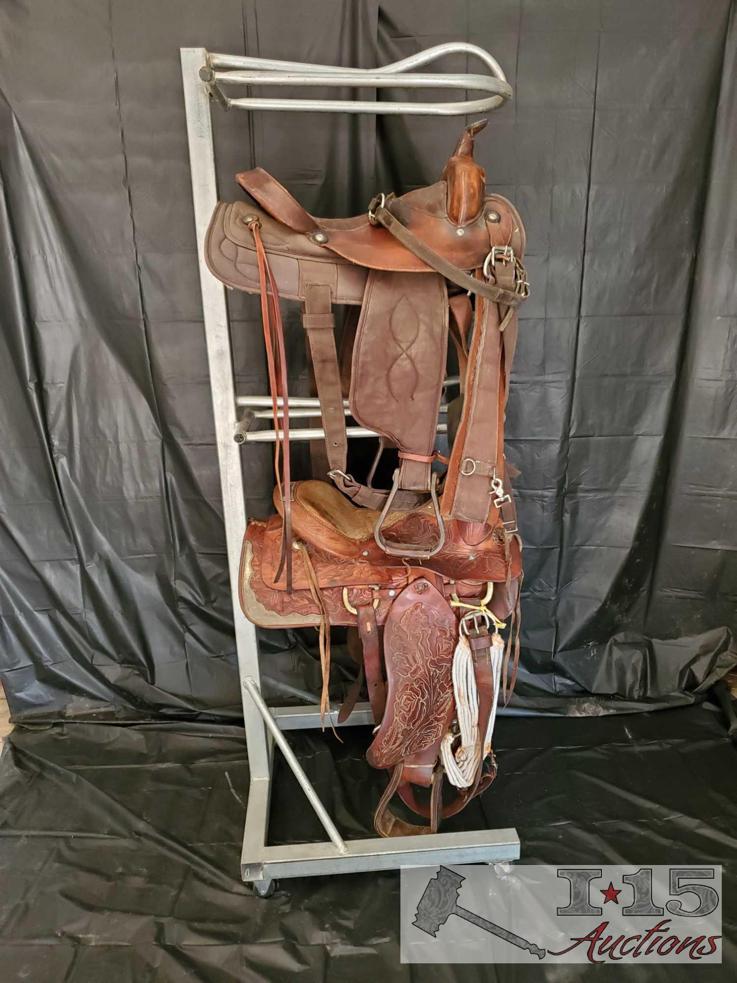 4-Tier Steel Saddle Rack on Wheels with Wheel Locks