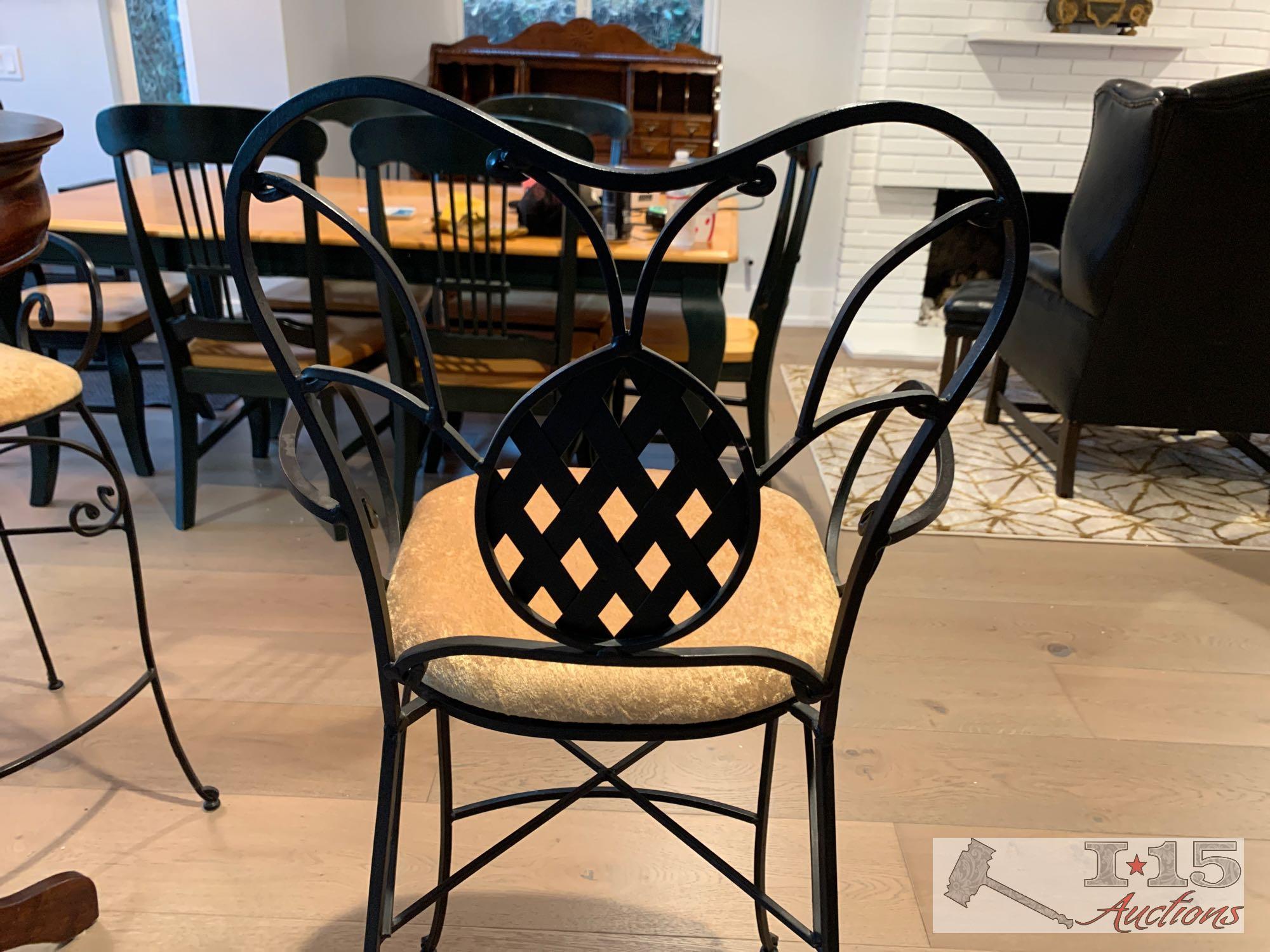Wooden Table And 2 Metal Chairs