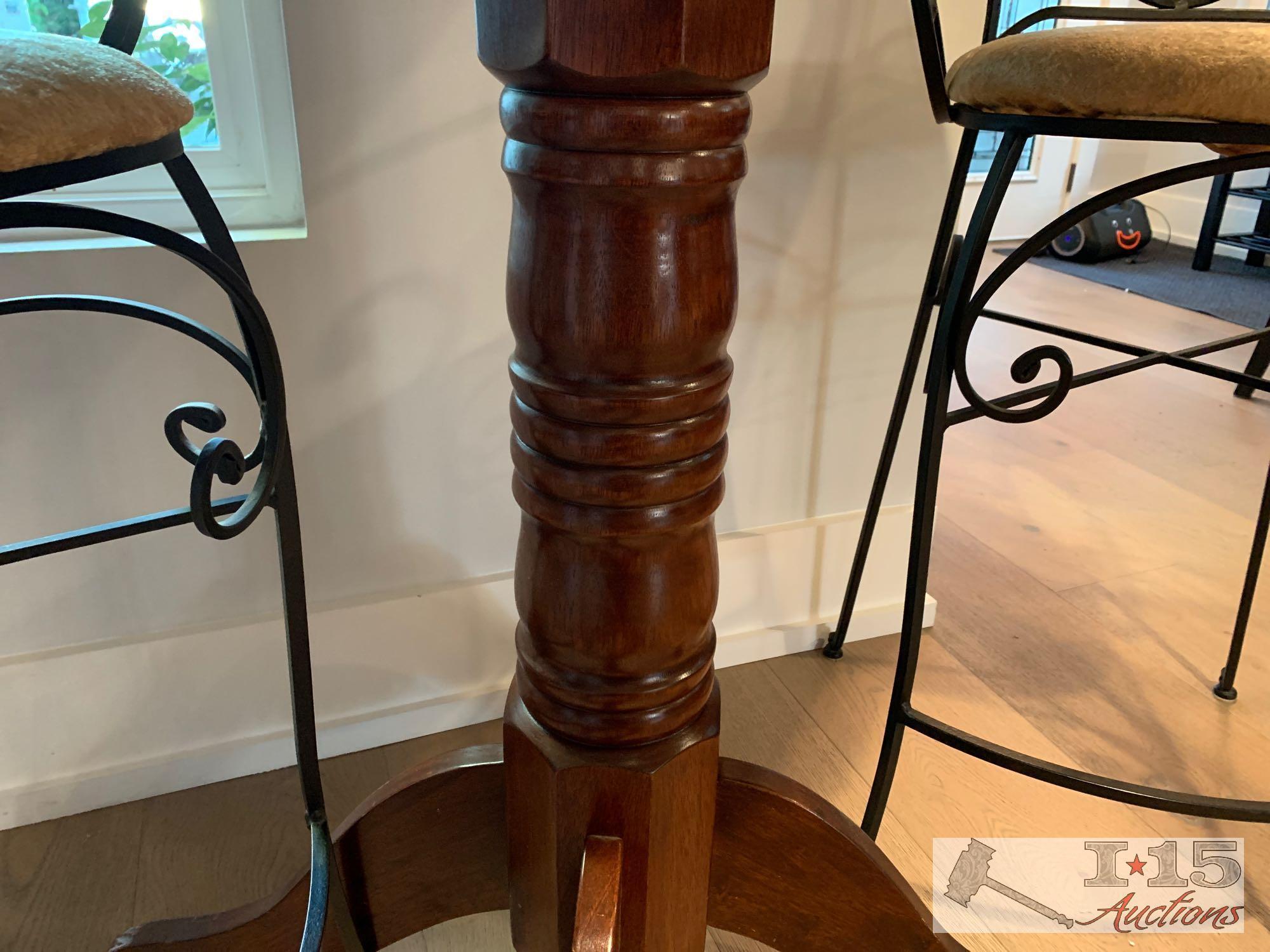 Wooden Table And 2 Metal Chairs