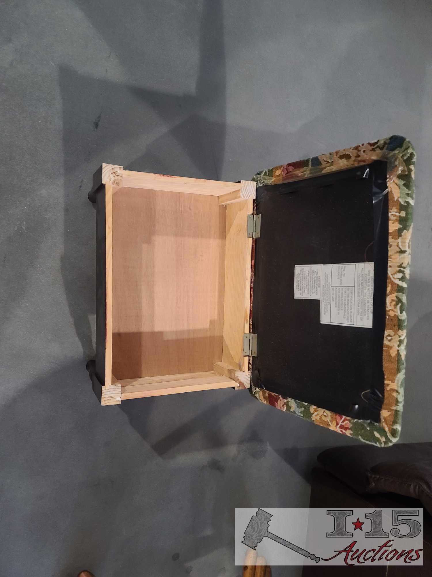 Wicker Chair, Wooden End Table, And Foot Stool