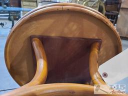 Wicker Chair, Wooden End Table, And Foot Stool