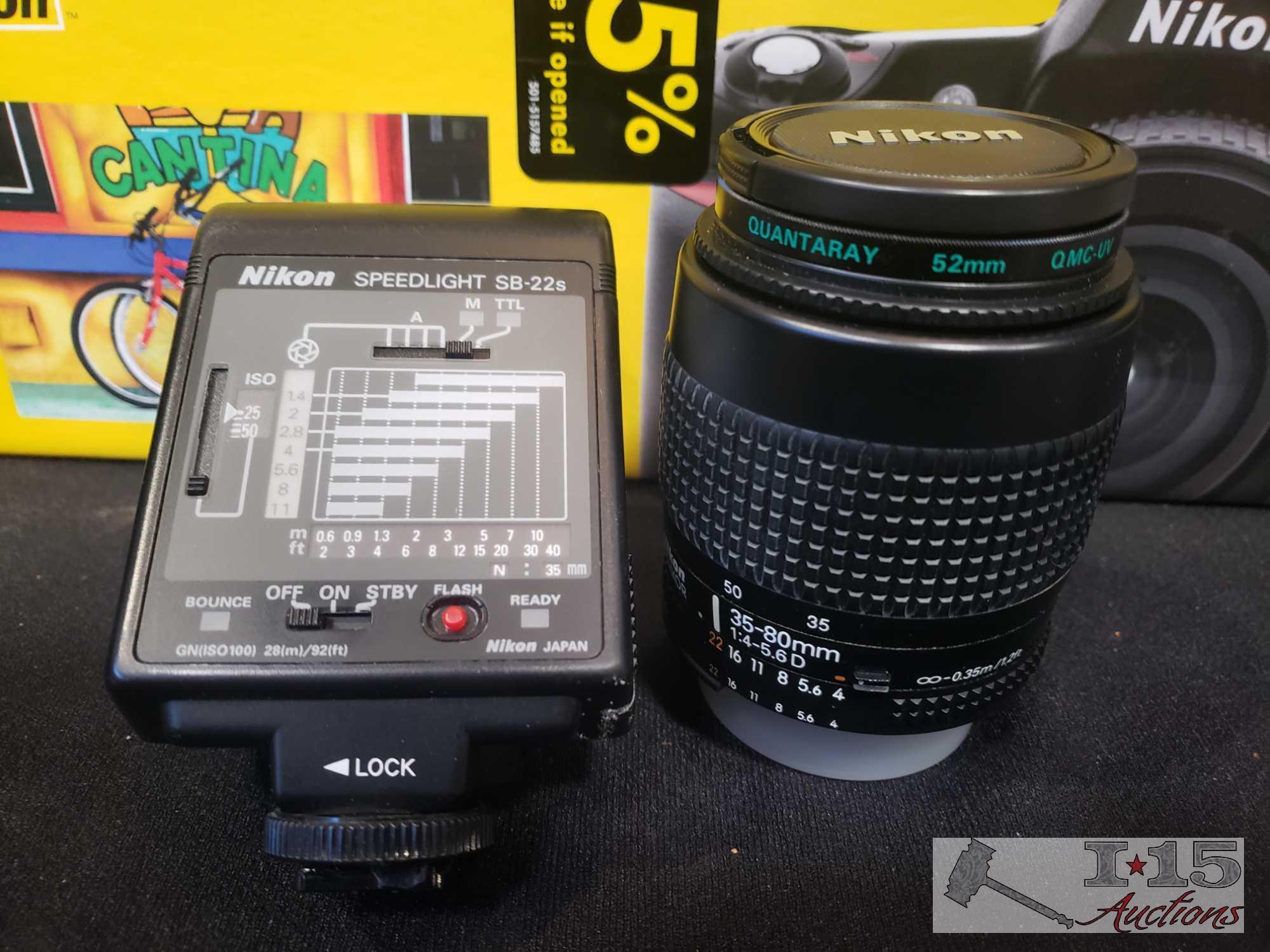 Nikon D80 Camera with 2 Lenses, Flash Attachment, and Original Box