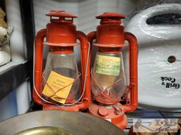 2 Lanterns, Electric Griddle, Double Burner, Toast Master, Antique Spoon Display, and More