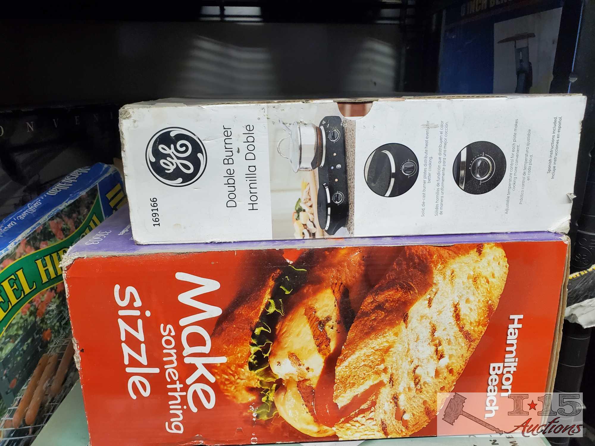 2 Lanterns, Electric Griddle, Double Burner, Toast Master, Antique Spoon Display, and More