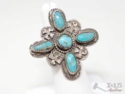 Native American Turquoise and Thunderbird Sterling Silver Ring