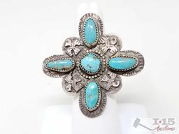 Native American Turquoise and Thunderbird Sterling Silver Ring