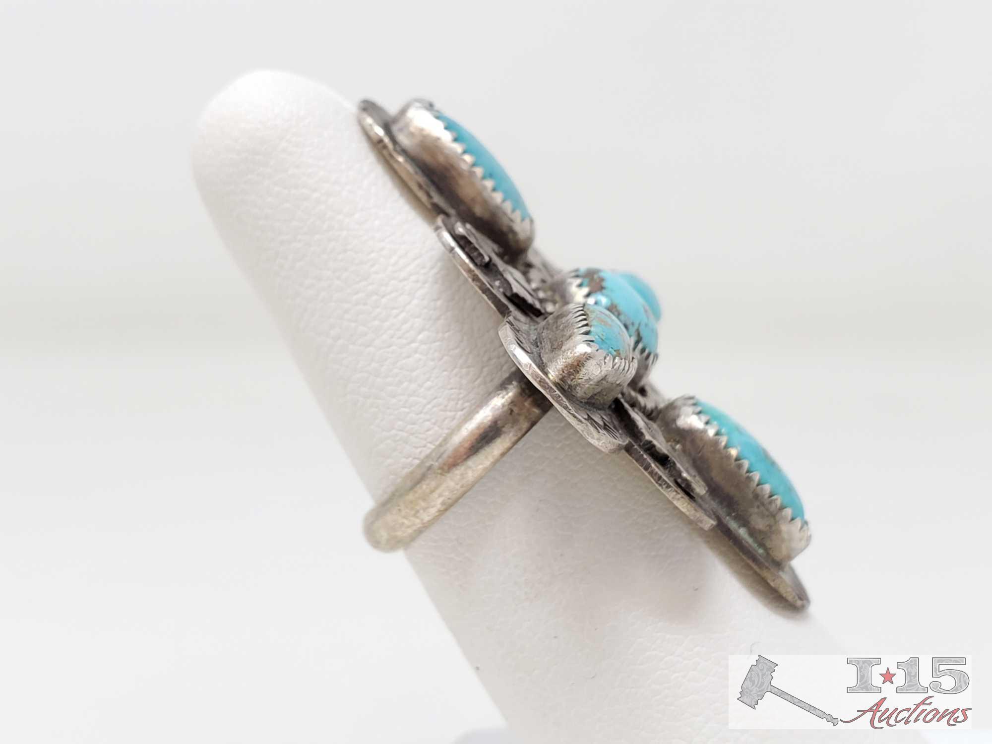 Native American Turquoise and Thunderbird Sterling Silver Ring