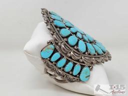 Native America JW Turquoise Cluster Sterling Silver Statement Cuff