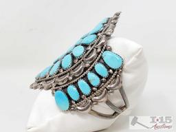 Native America JW Turquoise Cluster Sterling Silver Statement Cuff