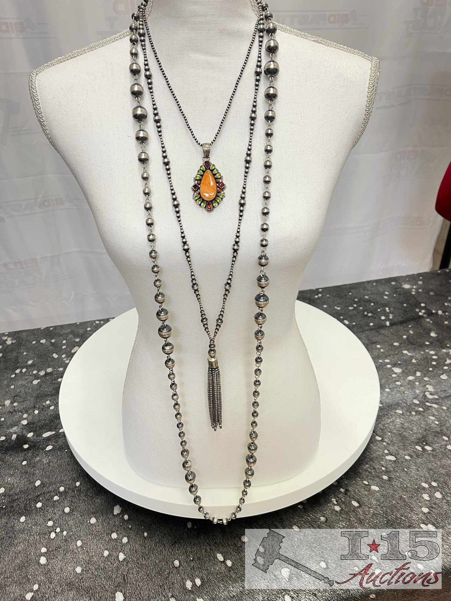 Native American J. Feeney Spiny Oyster Sterling Silver Pendent Complete with Semi Precious Stones