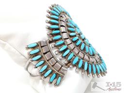 Native American Turquoise Cluster Sterling Silver Statement Cuff
