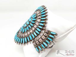 Native American Turquoise Cluster Sterling Silver Statement Cuff