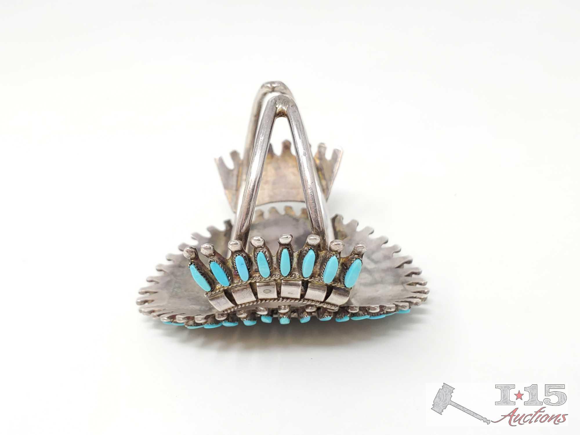 Native American Turquoise Cluster Sterling Silver Statement Cuff