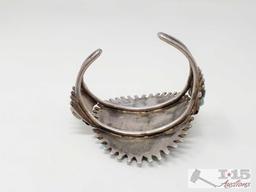 Native American Turquoise Cluster Sterling Silver Statement Cuff