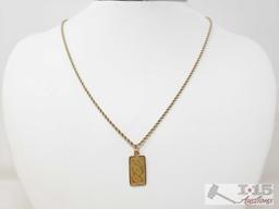 14k Gold Twisted Rope Chain With .999 Gold Bar Pendant 5.7g