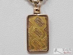 14k Gold Twisted Rope Chain With .999 Gold Bar Pendant 5.7g