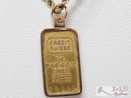 14k Gold Twisted Rope Chain With .999 Gold Bar Pendant 5.7g