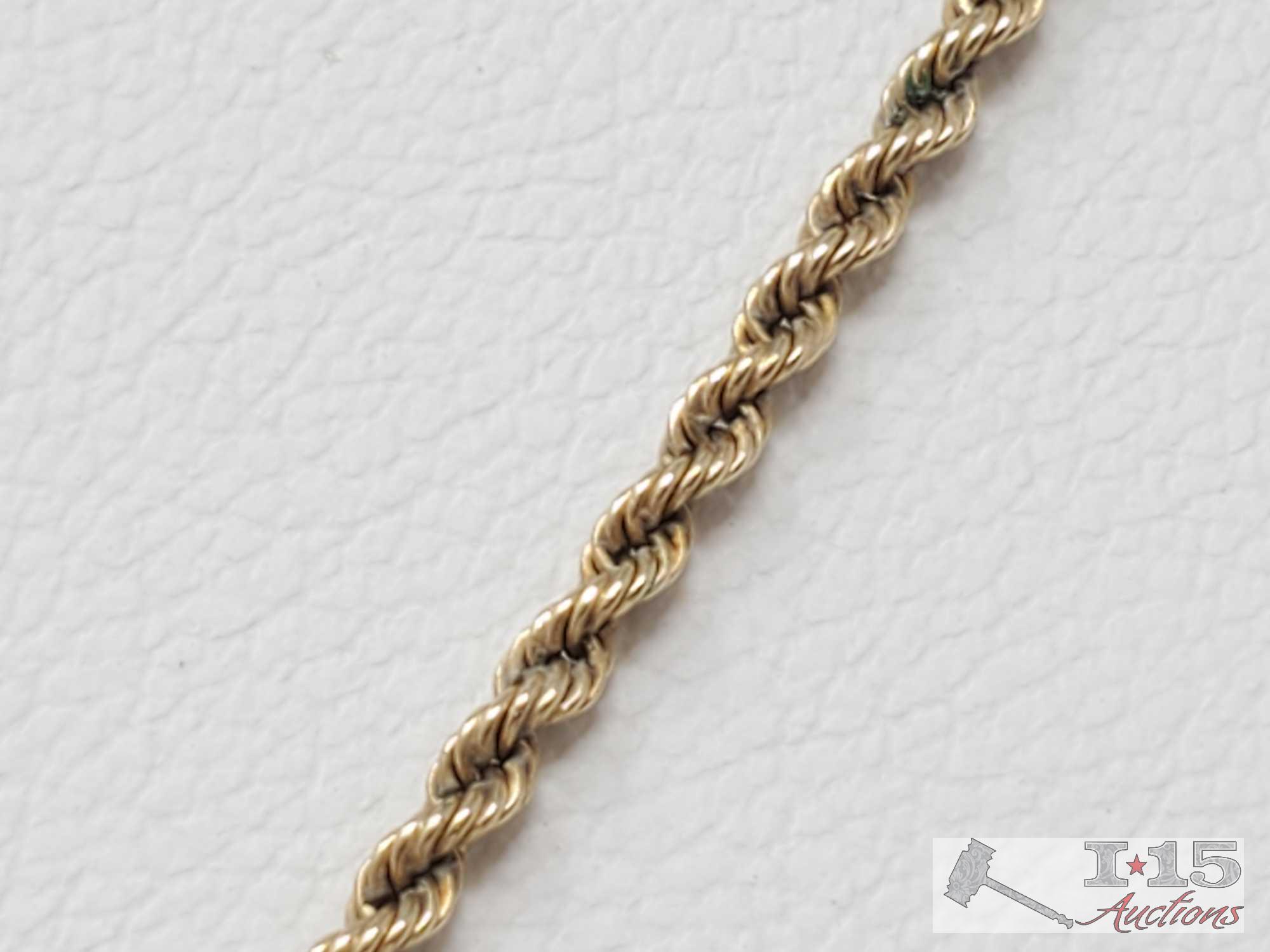 14k Gold Twisted Rope Chain With .999 Gold Bar Pendant 5.7g