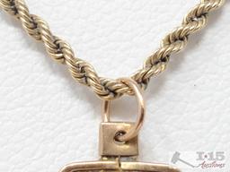 14k Gold Twisted Rope Chain With .999 Gold Bar Pendant 5.7g
