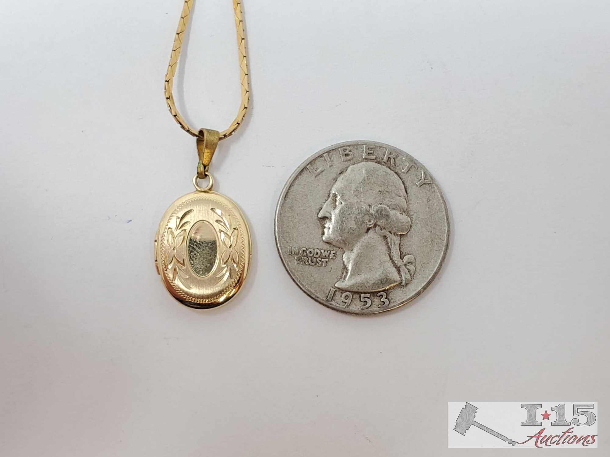 14k Gold Chain With Petite Engraved Locket 6.7g