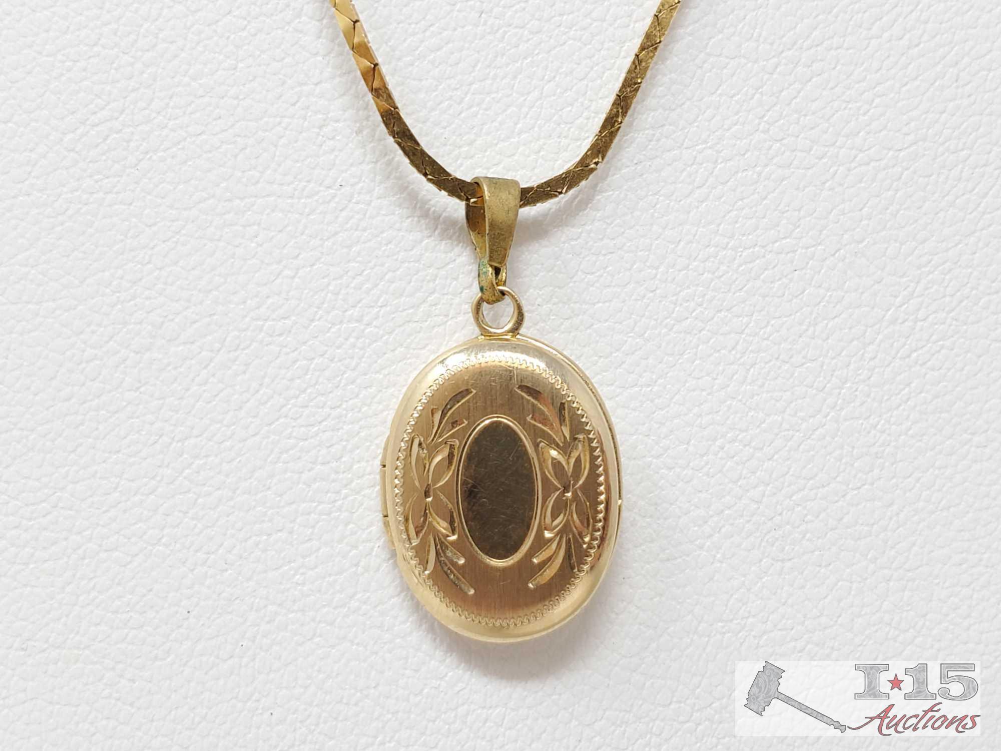14k Gold Chain With Petite Engraved Locket 6.7g