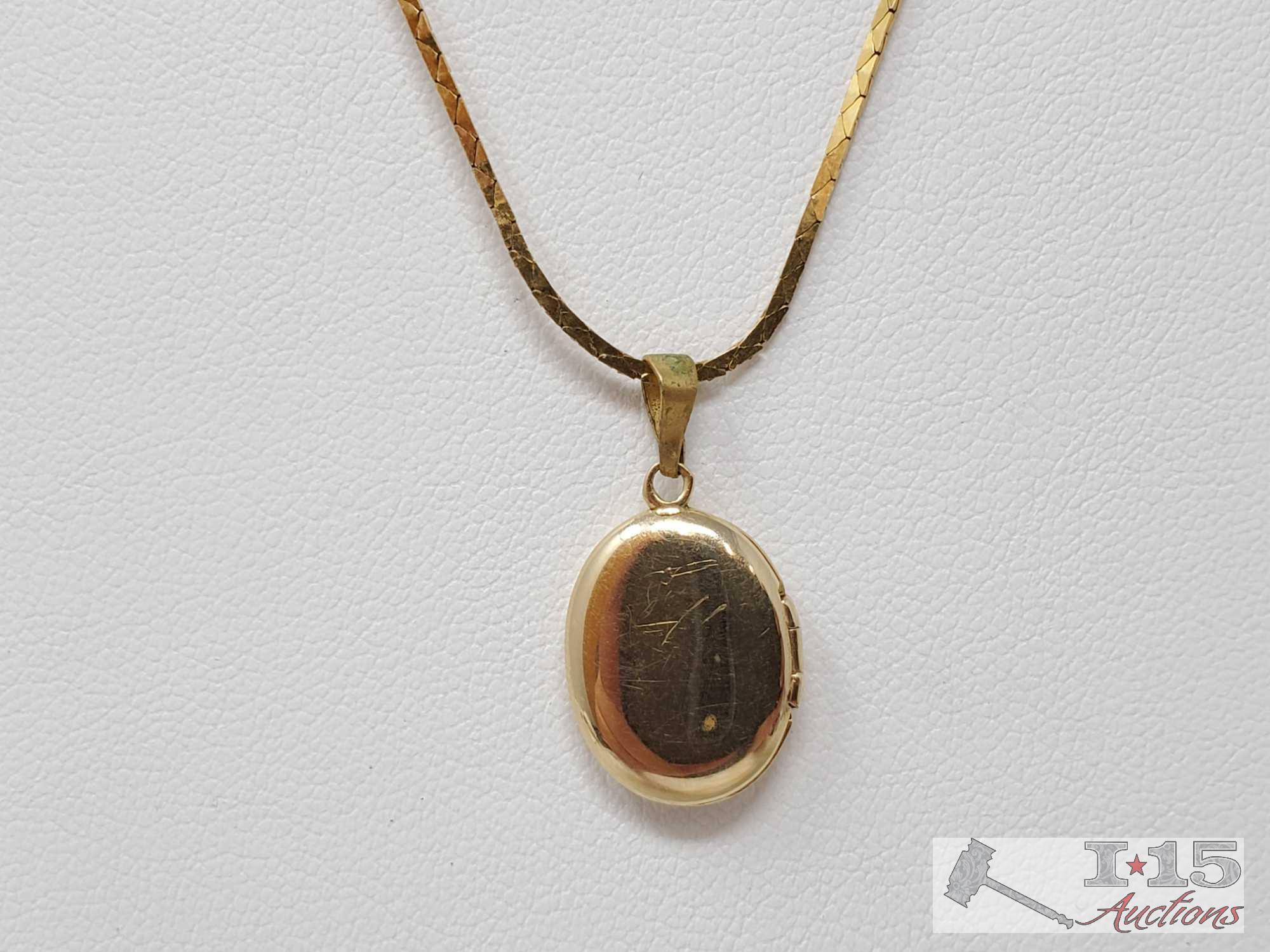 14k Gold Chain With Petite Engraved Locket 6.7g
