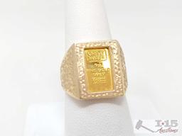 14k Gold Ring with 1g Fine Gold Bar 999.9 6.7g with Certificate