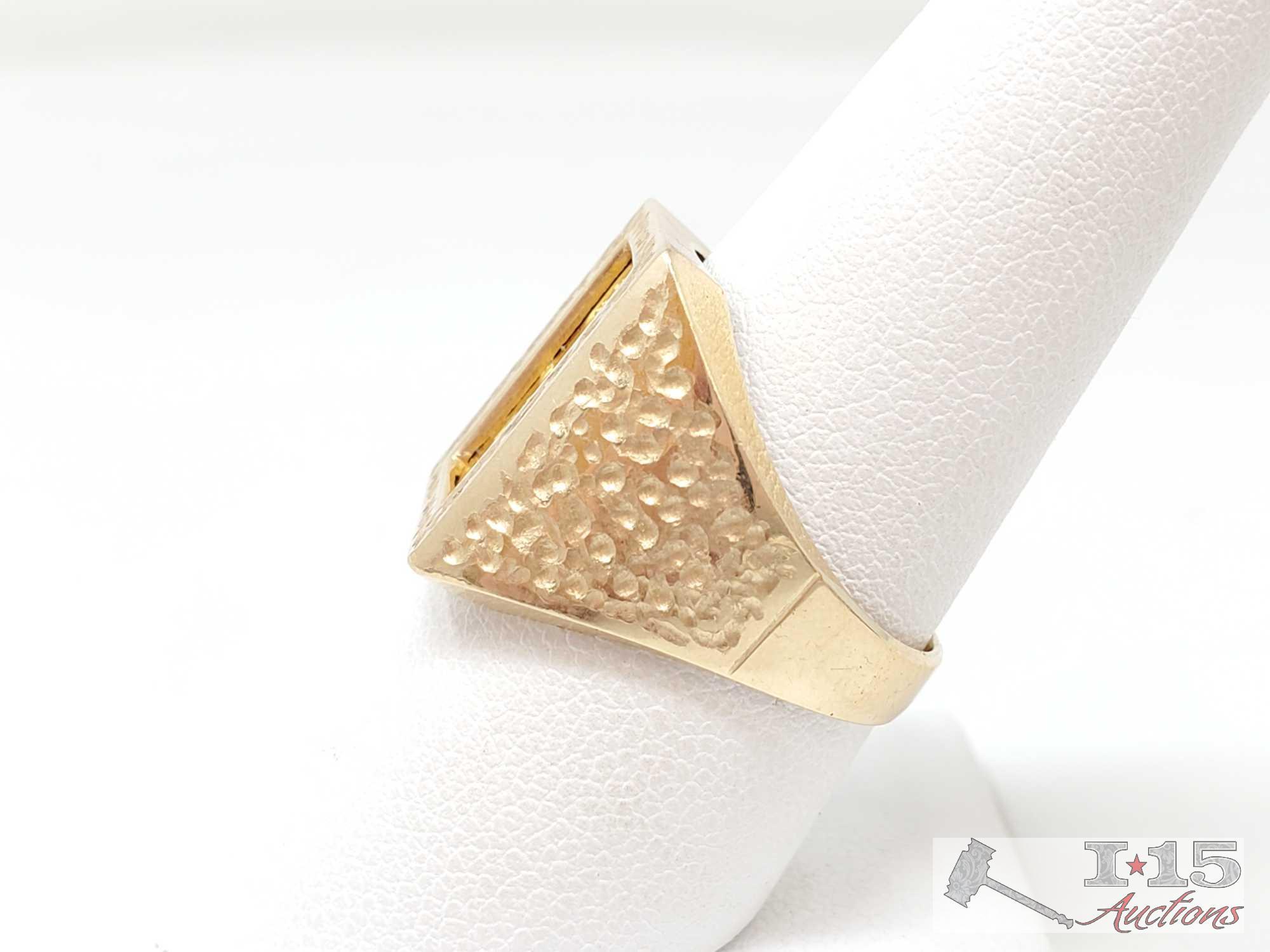 14k Gold Ring with 1g Fine Gold Bar 999.9 6.7g with Certificate